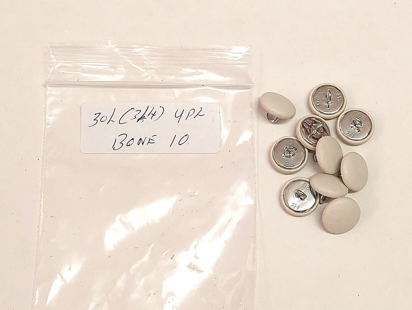 30 Line 3/4" Cowhide Leather Covered, Upholstery Loop Back Buttons in Bone UPL (Set of 10 buttons)