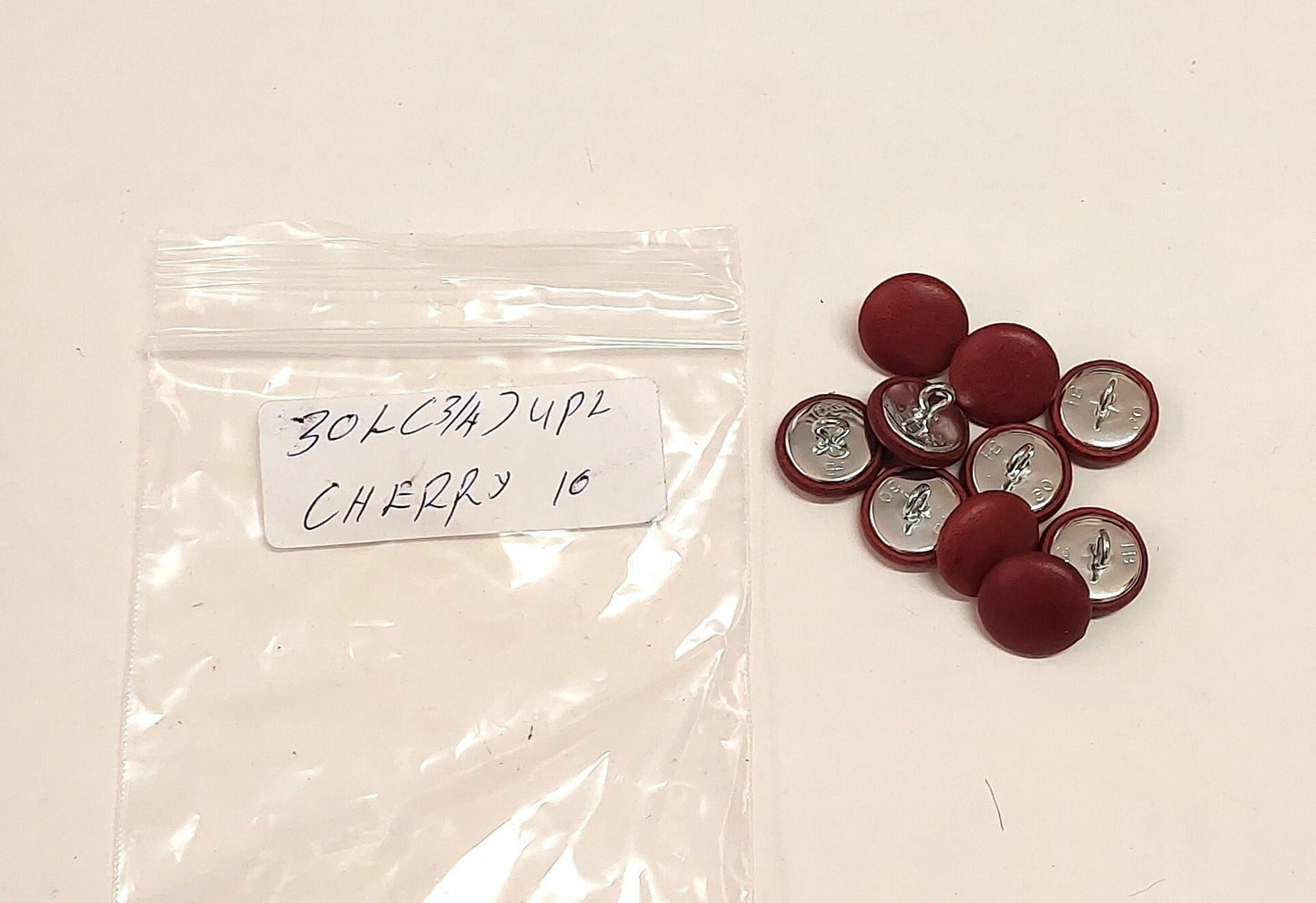 30 Line 3/4" Cowhide Leather Covered, Upholstery Loop Back Buttons in Cherry UPL (Set of 10 buttons)