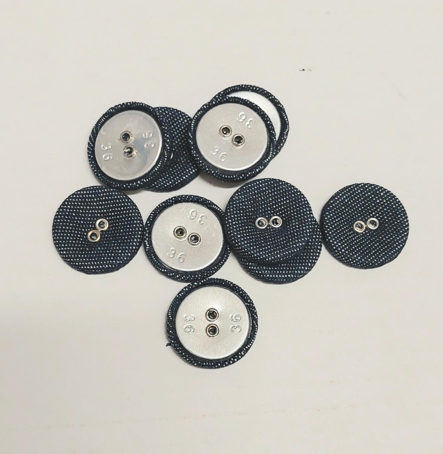 Denim Fabric Covered Buttons with Nickel Eyelets (10 PC.) Choose your Size