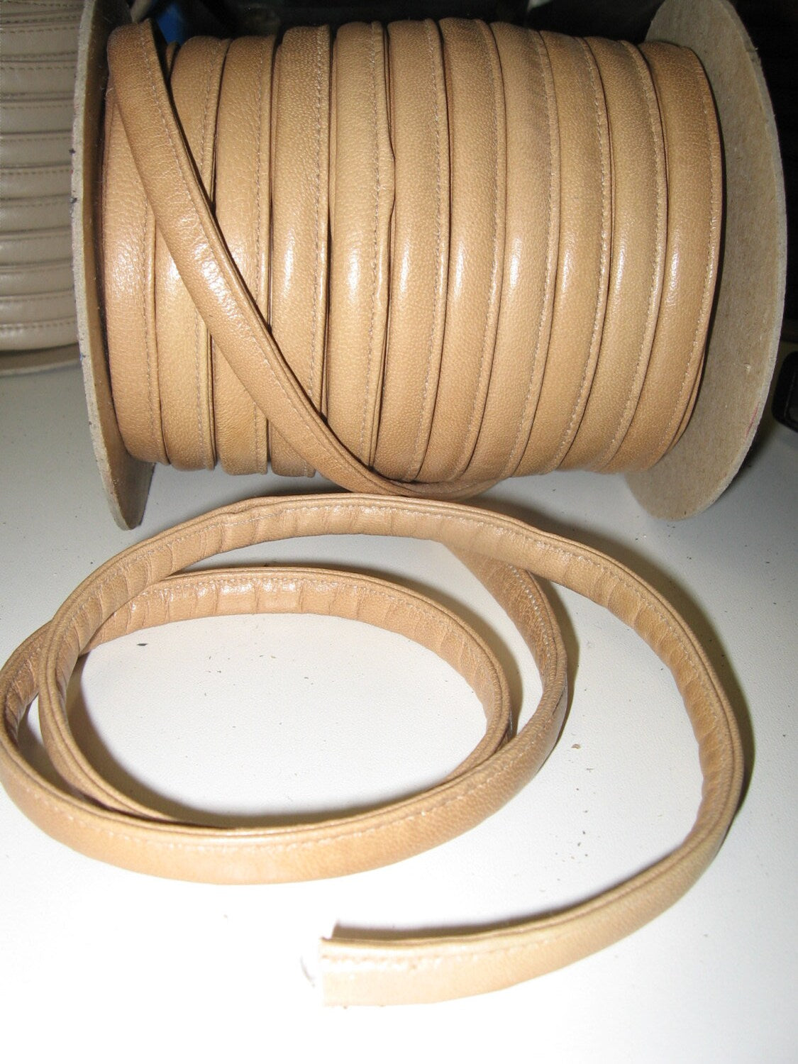 Genuine Lambskin, Soft, Round, Leather Cord, 3/8" in Amber (2 yds) SM3216XL