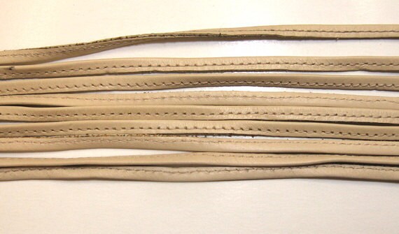 Genuine cowhide Jewelry cord leather 5/32" Side fold and reinforced stitched beige 3 yds 0156SD9S