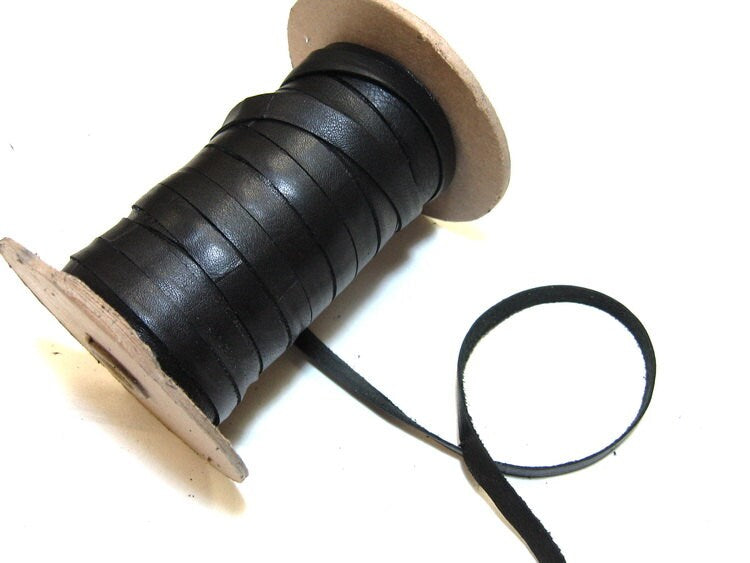 Genuine Cowhide Leather 3/8" Flat Black Duquessa and 1500 Mix (5 yds) 0375ND9 trim tape; edge binding; leather tape thickness of 0.032"