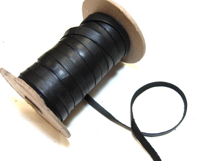 Genuine Cowhide Leather 3/8" Flat Black Duquessa Thickness of 0.045-0.050" (5 yds) 0375ND9 trim tape; edge binding; leather tape