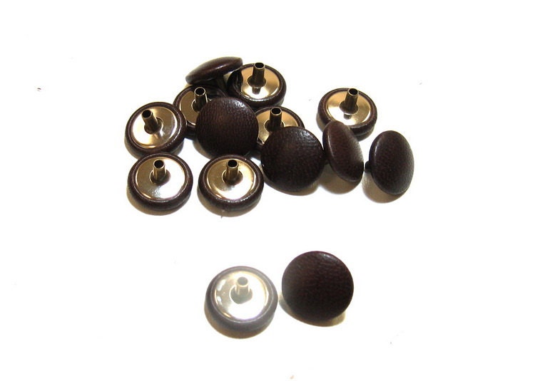 24 Line Snap Cap, Cowhide Leather Covered Buttons in Brown 6PC.