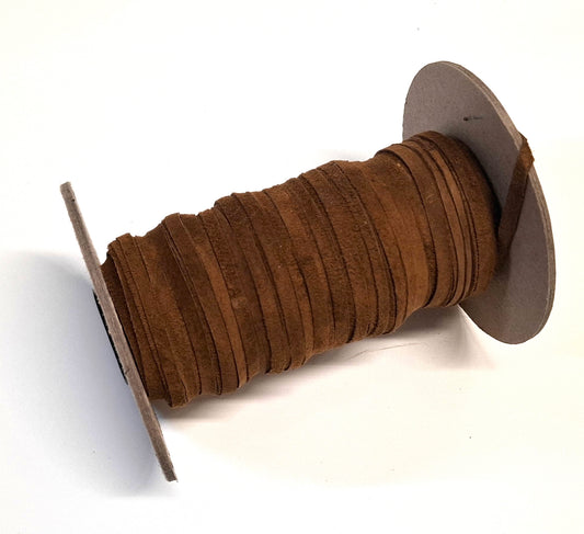 1/4" Flat, Pig Suede Leather Lacing in Nut (10 YDS) 0250NP5 light brown, dark bronze
