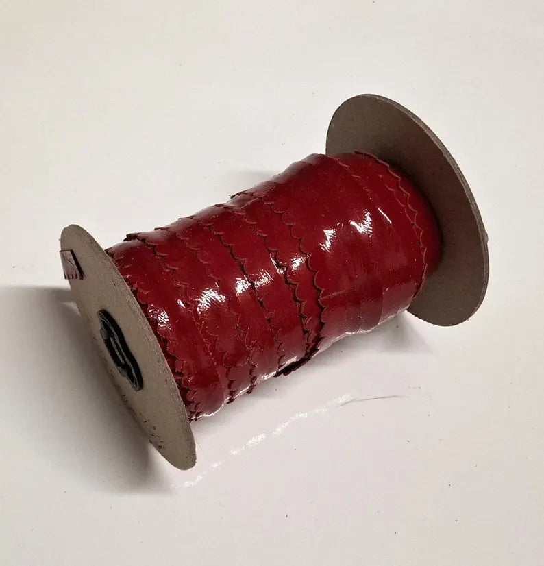 Genuine Cowhide 3/8" Double-fold Leather Trim in Red Krinkle Patent (3 yds) 2423XCK