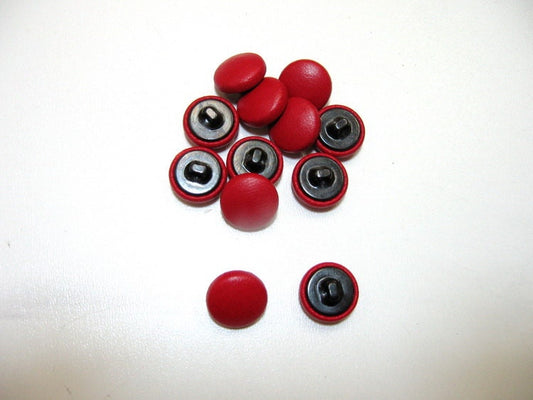24 Line Cowhide Leather Covered Buttons in Red 12pc.