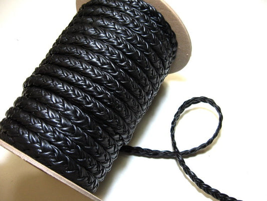 5/16 Folded 3 Strand Braid, Polyurethane Leatherette, CTD Nappa Black (2 YDS) 0312BU003CTD