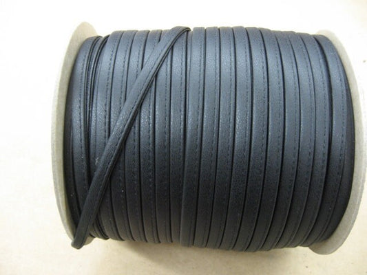 1/4" Cowhide Leather, Stitched & Reinforced with Braided Cord in Black, 3 YRD 3633XD9