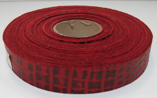 3/4" Flat, Cowhide Binding in Red Croc Lamb (5 YDS) 0750NL5 trim tape; edge binding; leather tape
