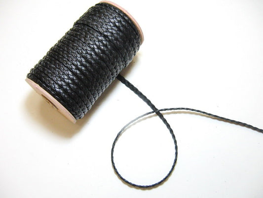 1/4" wide 1/8", 3-strand Braid, Cowhide Leather in Black Lamb Touch (1 YRD) 0125RDB03