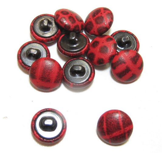 Lamb Leather Covered Buttons 24 Line in Red Crocodile Print 12 pcs