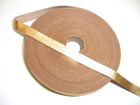 3/4" Flat, Cowhide Leather Binding in Gold Metallic (5 YDS) 0750NCA