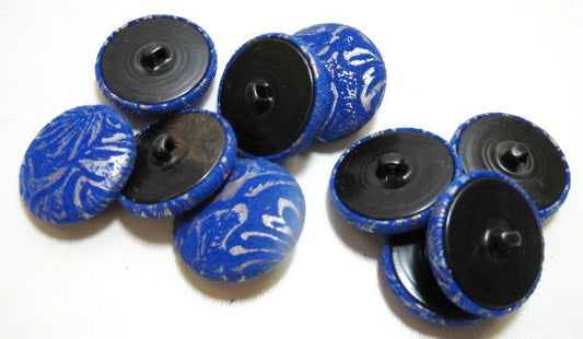 45 Line Lambskin Leather Covered Buttons in Blue and Silver Suede 10PC.