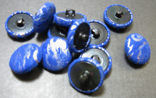 30 Line Lambskin Suede Covered Hopper Back Buttons in Blue with Silver Print (12 PC.)