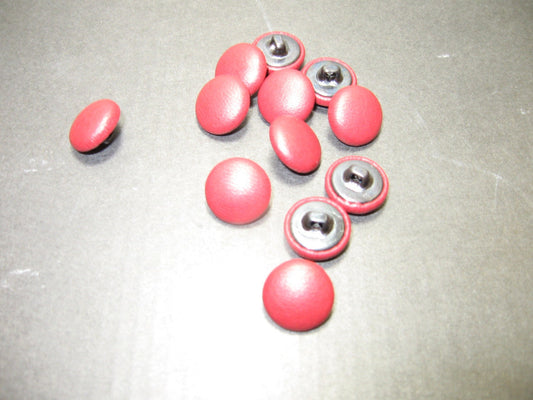 24 Line Cowhide Leather Covered Hopper Back Buttons in Cranberry Red 12pc.