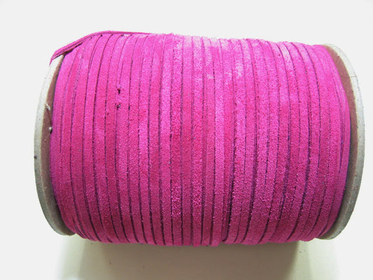 Genuine Italian Calf Split Suede Lacing 1/8" Flat Fuchsia Pink Issy (10 yds) 0125ND9 Fushia pink  jewelry; dream catchers; tassels; fringe