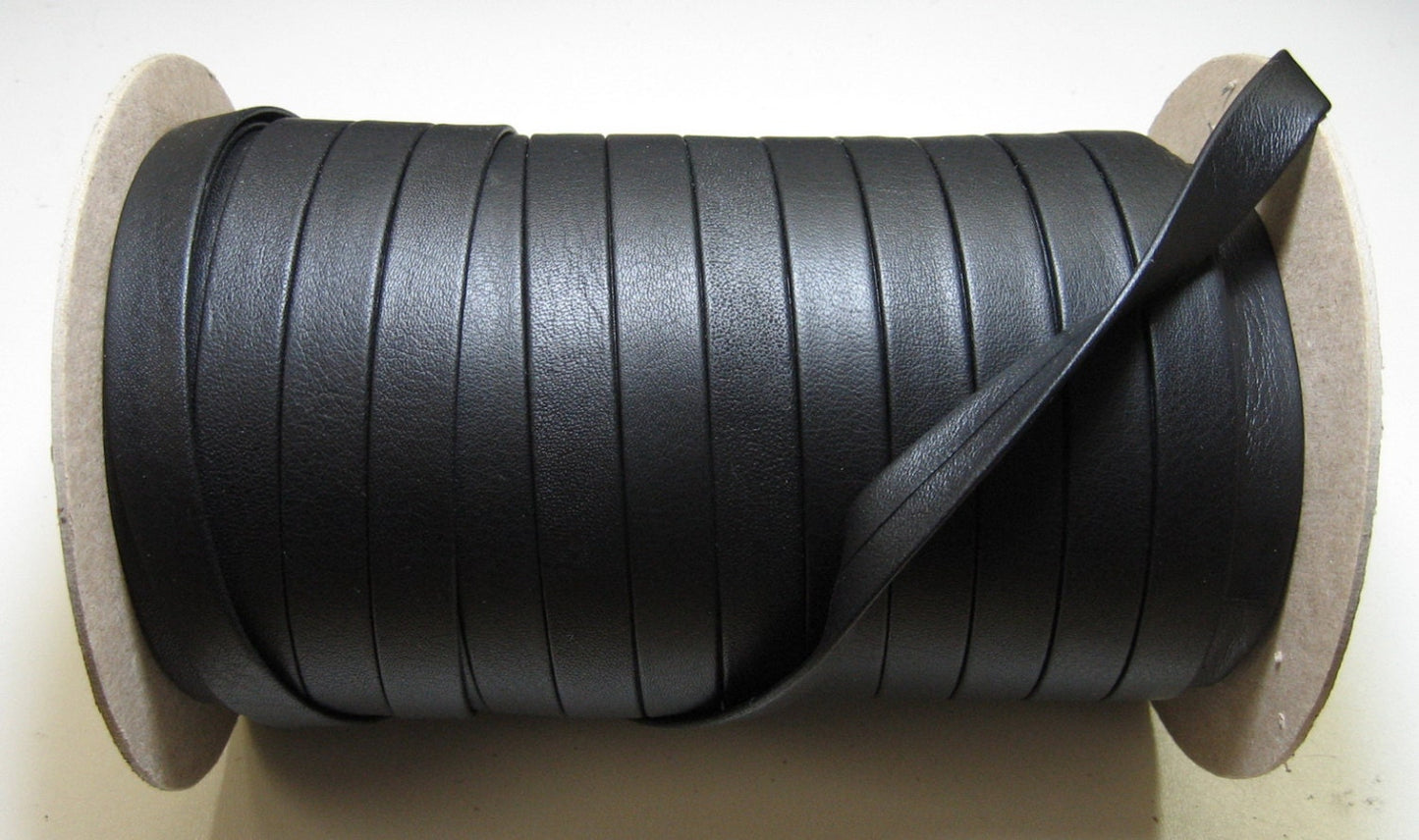 1/2" wide Leather Strip in Black Fenix Cowhide (2 yds) 3702XDB Double-folded  Reinforced