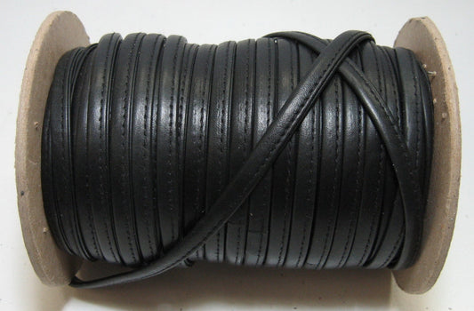 3/8" Stitched and Reinforced Real Leather Cord in Black Fuji Cowhide (2 yards)  3772XDB