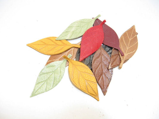 Leather Die Cut Leaf Shapes with Veins in Various Colors (12 pieces) Lots 6-10 Autumn Leaves, Fall Foliage, Leaf Lot