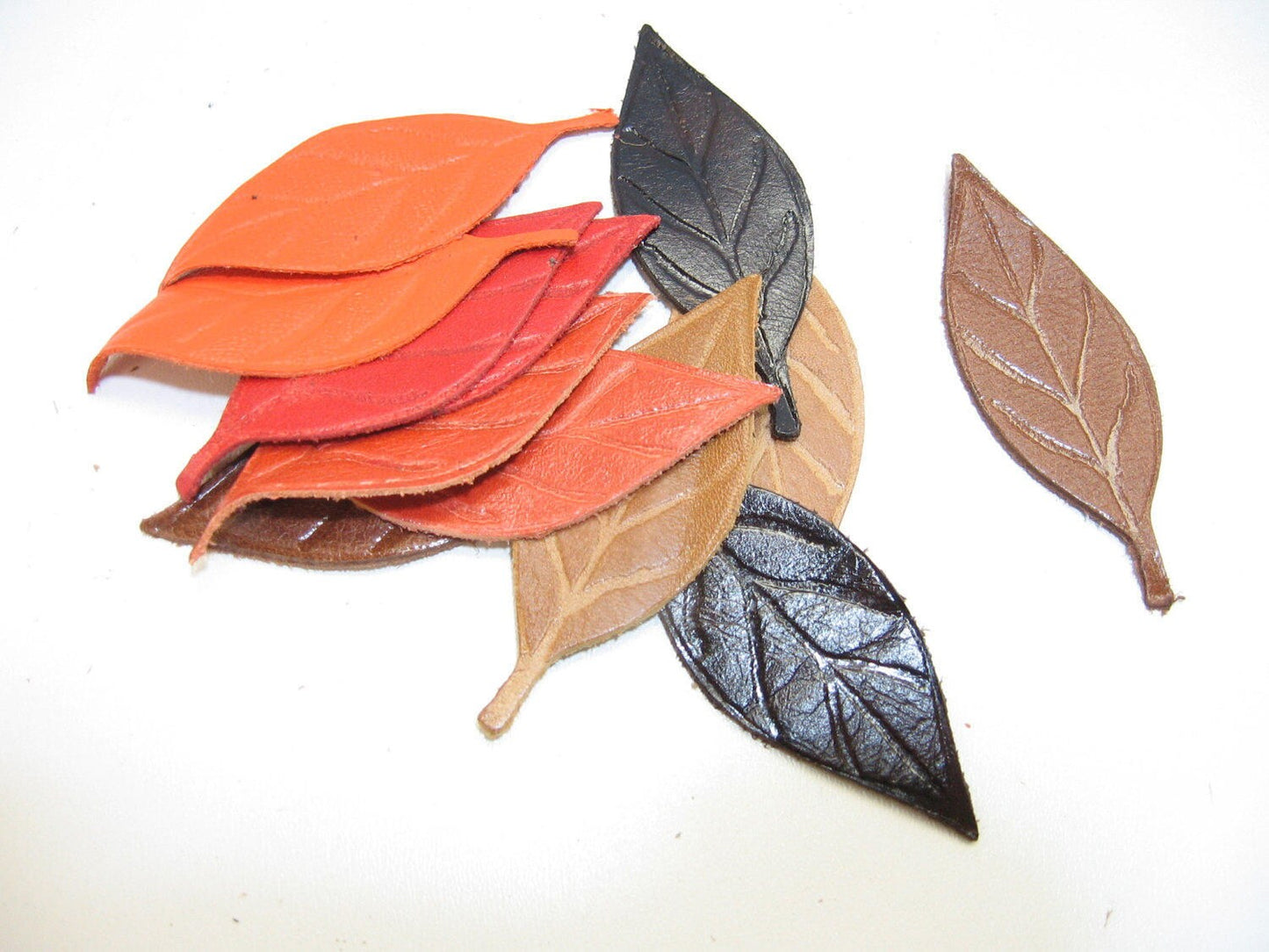Leather Die Cut Leaf Shapes with Veins in Various Colors (12 pieces) Lots 6-10 Autumn Leaves, Fall Foliage, Leaf Lot