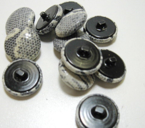 36 Line, Cowhide Leather Covered Buttons in White Snake Print (12 PC.)
