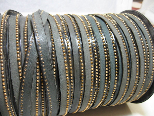 Black Leatherette Piping with Gold Nailhead Decor - vegan leather; piping, fancy trim (1 yard)