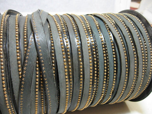 Black Leatherette Piping with Gold Nailhead Decor - vegan leather; piping, fancy trim (1 yard)