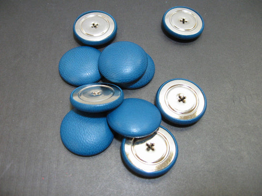 45 Line Pivot Back-Ornamental Lambskin Covered Buttons in Teal Blue/Aqua/Turquoise 10PC.