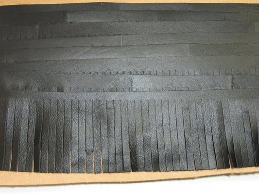 1/4" x 3" Black Genuine Leather Fringe Trim Tape in Black Lamb Touch (1 foot)