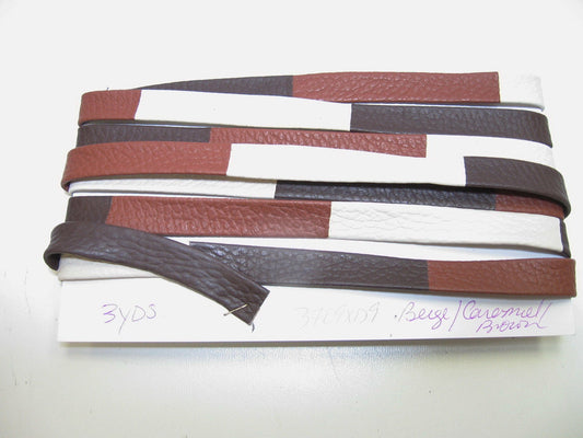 Genuine Multicolored Cowhide Leather Stripping 1/2" Double-folded (3 YDS) 3709XD9 Beige Caramel Brown