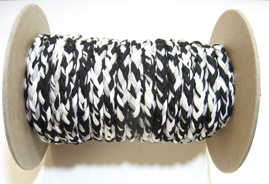 3/8" 3 Strand Stretch Knit Braid in Black, White, and Grey (5YDS) 187BR3