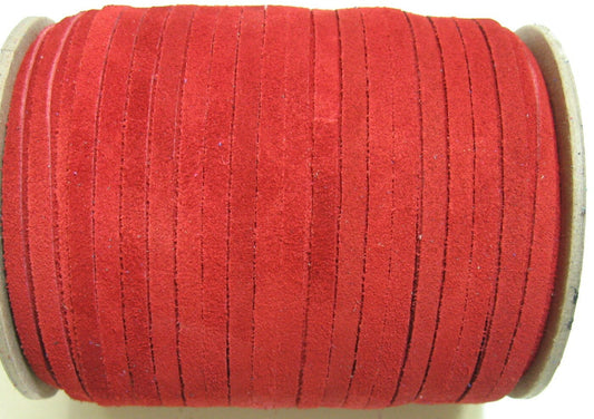 3/16" Flat Lacing in Issy Red Calf Split Suede (10 yds) 0187ND9 leather jewelry cord;  dream catchers; leather crafts