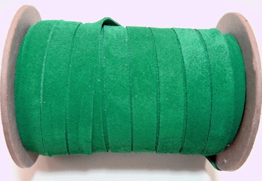 1/2" Flat, Lacing in Issy Jade Green Calf Split Suede (5 yds) 0500ND9 DIY; leather crafts; dream catchers; leather string; lacing; fringe;