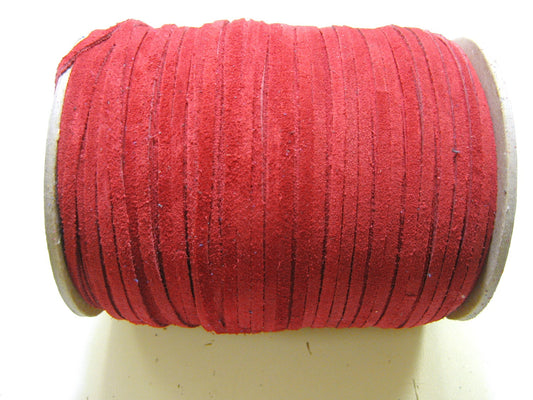 Genuine Italian Calf Split Suede Lacing 1/8" Flat Red (10 yds) 0125ND9 - - jewelry; dream catchers; tassels; DIY; fringe