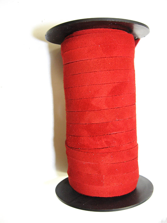 1/2" Flat, Lacing in Issy Red Calf Split Suede (5 yds) 0500ND9 DIY; leather crafts; dream catchers; leather string; lacing; fringe;