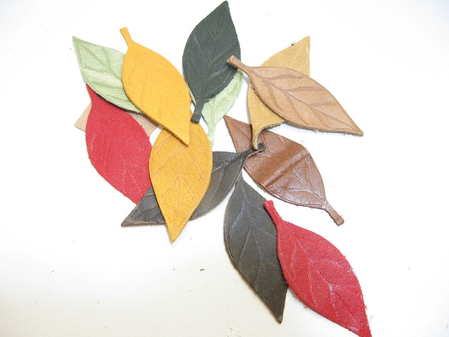 Leather Die Cut Leaf Shapes with Veins in Various Colors (12 pieces) Lots 6-10 Autumn Leaves, Fall Foliage, Leaf Lot