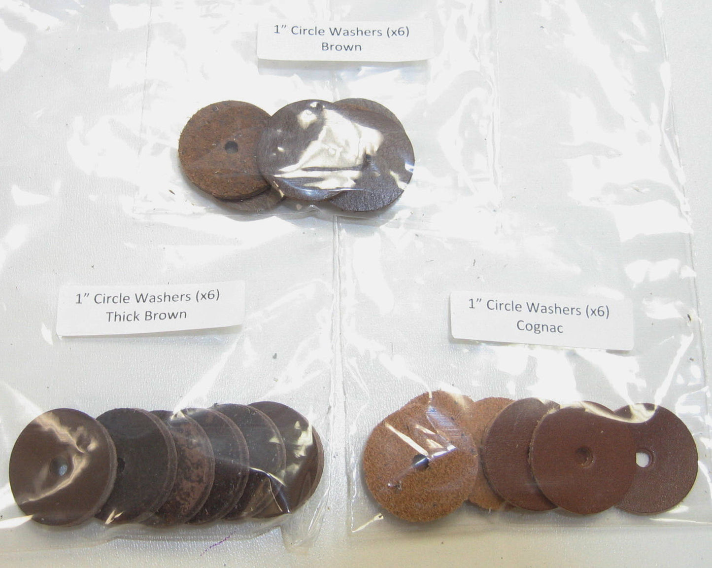 Round Real Leather Washers 1" diameter; brown; cognac; dark brown; scrapbooking; DIY; leathercrafts - one hole