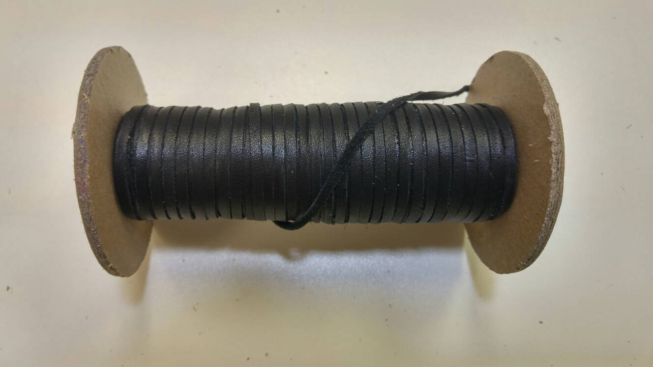 1/8" Flat Black Cowhide Leather Lacing (10 yds) 0125NDB Black Fuji jewelry cord; DIY;dream catchers; leather crafts; tassels; fringe