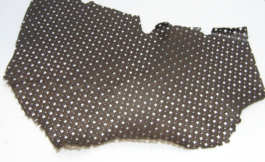 Mocha Brown Perforated Shiny Cowhide Leather Piece 4P8; leather scraps; leather crafts