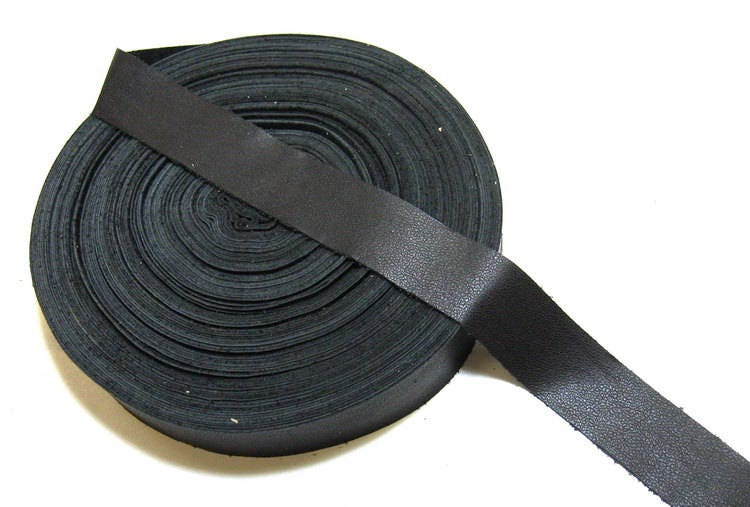 1-1/2" Flat, Cowhide Leather Binding in Black Silk (2 YDS) 1500NDA trim tape; edge binding; leather tape