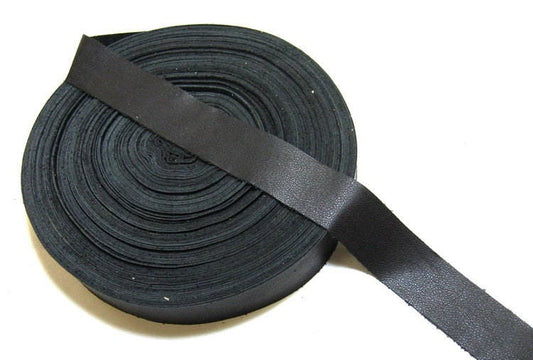 1-1/2" Flat, Cowhide Leather Binding in Black Silk (2 YDS) 1500NDA trim tape; edge binding; leather tape