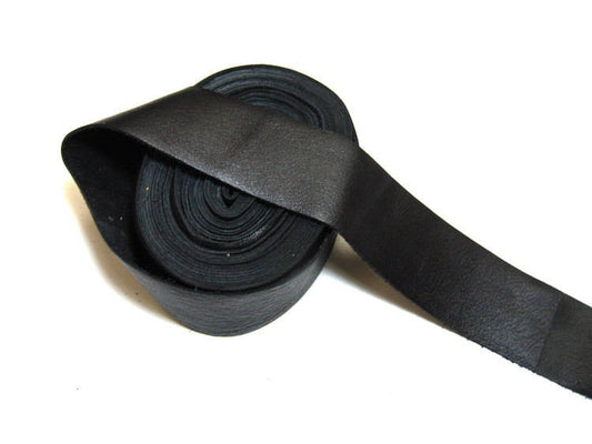 1" wide Flat Cowhide Leather Binding in Black Manhattan (3 YDS) 1000NDB leather strips; straps; edge trim; edge binding