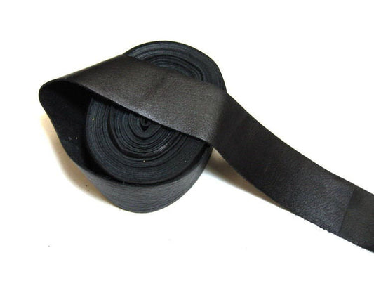 1" wide Flat Cowhide Leather Binding in Black Silk (3 YDS) 1000NDA leather strips; straps; edge trim; edge binding