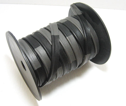 Genuine Multicolored Cowhide Leather Piping 1/2" (3 YD) 3734XD9 Gray/Grey and Black OOAK welting