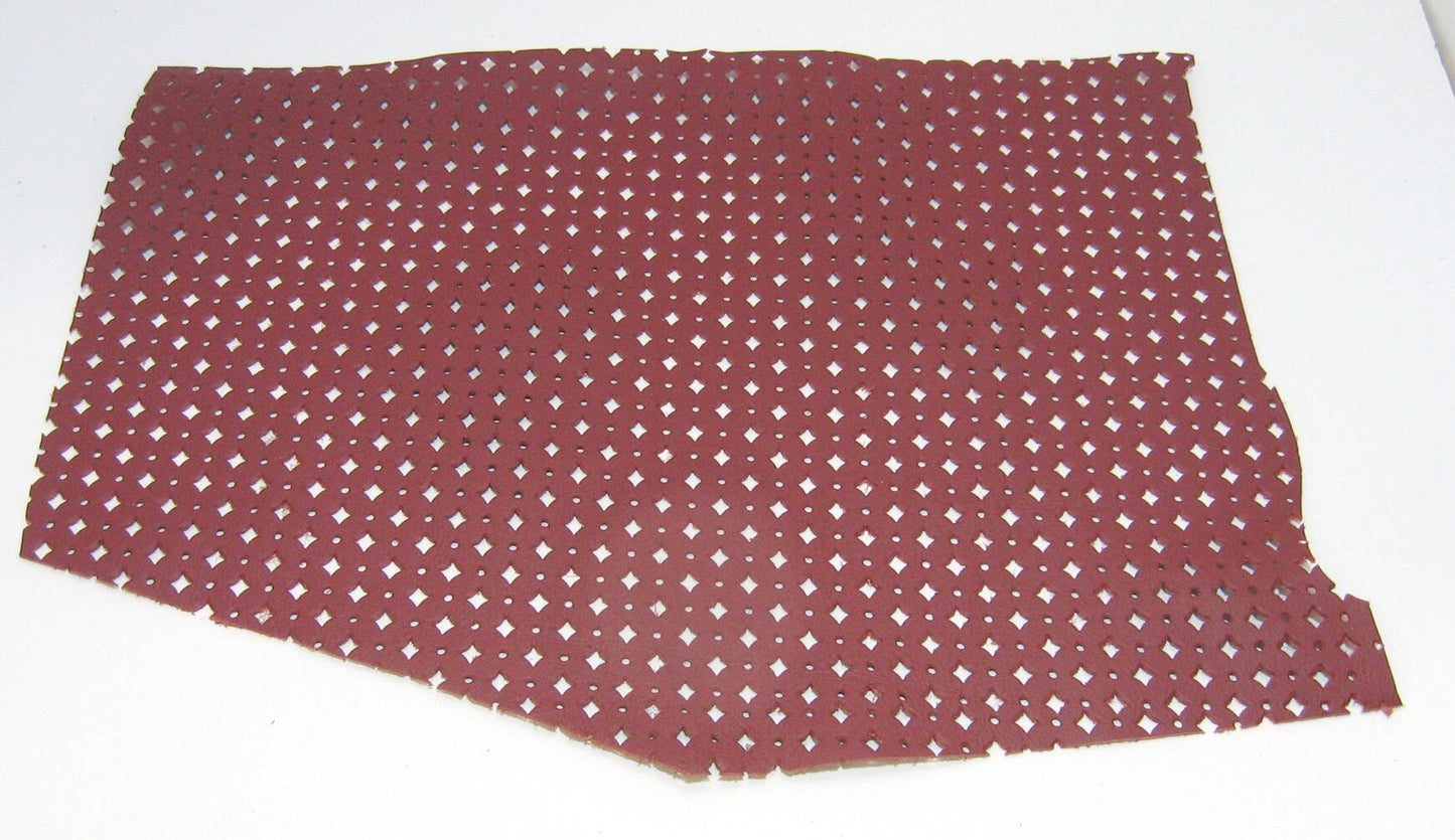 Red Perforated Upholstery Leather Piece 4P8 13" x 9" approximately