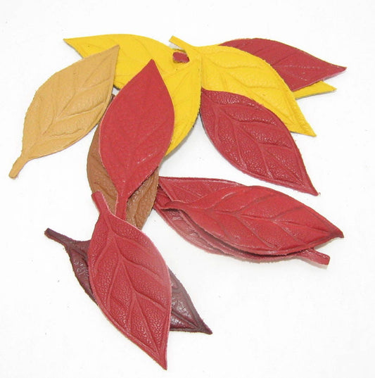 Leather Die Cut Leaf Shapes with Veins in Various Colors (14 pieces) RANDOM Selection, Autumn Leaves, Fall Foliage, Leaf Lot