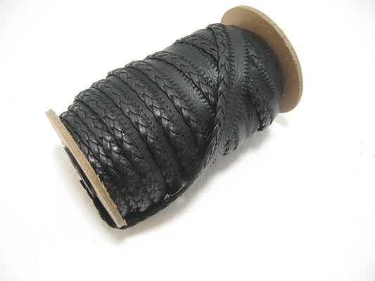 5/8" wide Genuine Cowhide 3-strand Leather Braided Piping in Black Lamb Touch (1 YD) 3398XDB