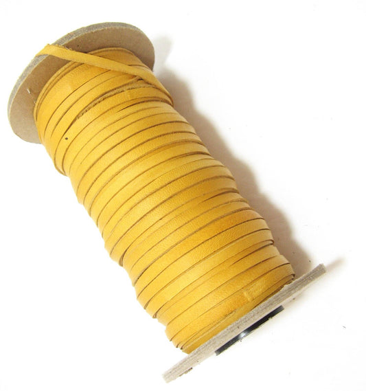 3/16" Flat, Lamb Leather Lacing in Waxy Nubuck Finish Yellow Gold (10 YDS) 0187NLA Deertan color