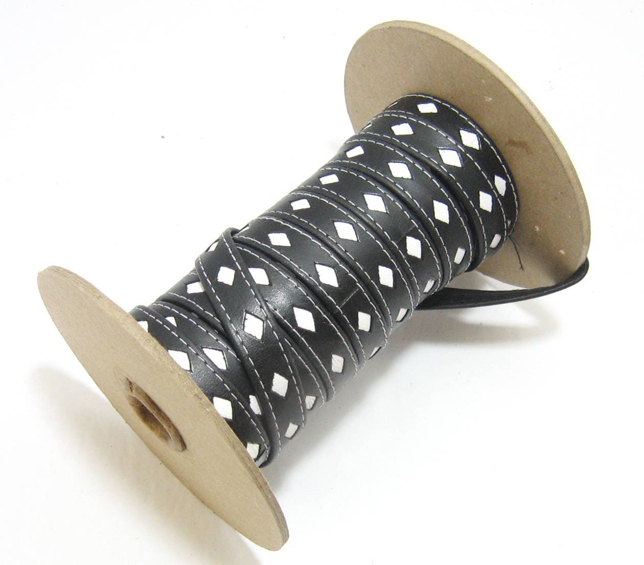 1/2" Two Tone Leather Cowhide Stripping, Stitched, Black Diamond Perforated with Red, White, or Blue Inlay (1 yard) 3735XD9
